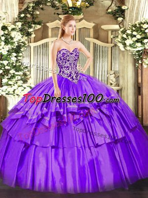 Superior Sweetheart Sleeveless Organza and Taffeta Ball Gown Prom Dress Beading and Ruffled Layers Lace Up