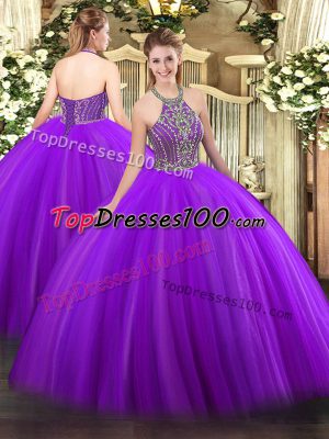 Floor Length Ball Gowns Sleeveless Purple Quinceanera Gowns Lace Up