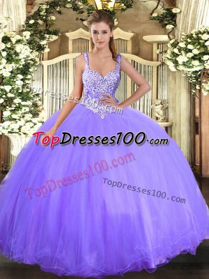 Floor Length Lavender Vestidos de Quinceanera Scoop Sleeveless Lace Up
