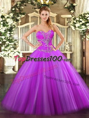 Fine Fuchsia Sleeveless Floor Length Beading Zipper Vestidos de Quinceanera