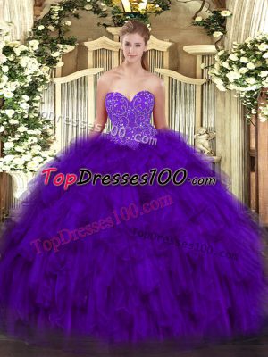 Popular Purple Sweetheart Neckline Beading and Ruffles Vestidos de Quinceanera Sleeveless Lace Up