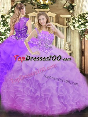 High Class Scoop Sleeveless Zipper 15 Quinceanera Dress Lavender Organza