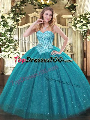 Sleeveless Lace Up Floor Length Appliques Ball Gown Prom Dress