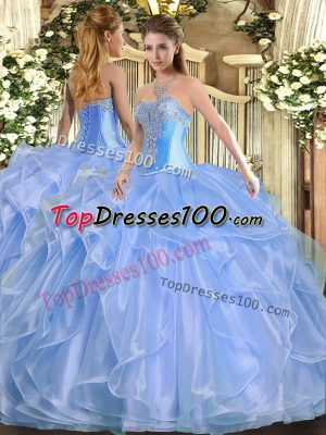 Organza Sleeveless Floor Length 15 Quinceanera Dress and Beading and Ruffles