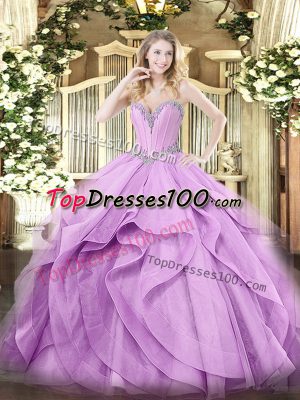 Custom Fit Ball Gowns 15 Quinceanera Dress Lavender Sweetheart Tulle Sleeveless Floor Length Lace Up