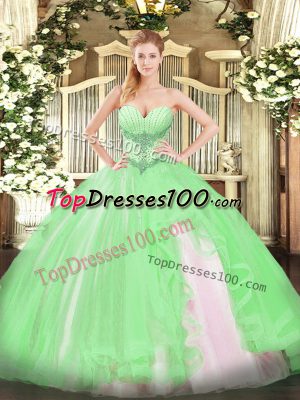 Ball Gowns Sweetheart Sleeveless Tulle Floor Length Lace Up Beading and Ruffles 15th Birthday Dress