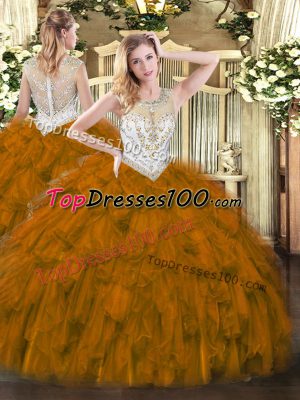 Scoop Sleeveless Tulle Quince Ball Gowns Beading and Ruffles Zipper