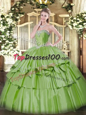 Yellow Green Ball Gowns Sweetheart Sleeveless Organza and Taffeta Floor Length Lace Up Beading and Ruffled Layers Quinceanera Dresses