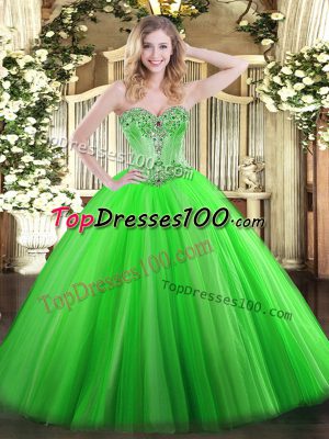 Ball Gowns Beading Sweet 16 Dress Lace Up Tulle Sleeveless Floor Length