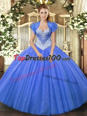 Custom Fit Floor Length Ball Gowns Sleeveless Blue Sweet 16 Dress Lace Up