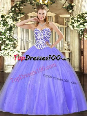 Popular Floor Length Ball Gowns Sleeveless Lavender Quinceanera Dresses Lace Up