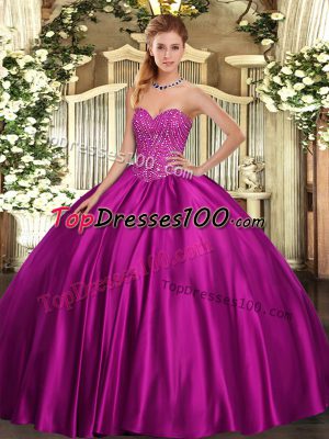 Ball Gowns Vestidos de Quinceanera Fuchsia Sweetheart Satin Sleeveless Floor Length Lace Up