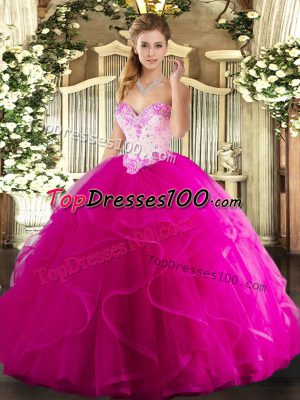 Excellent Tulle Sleeveless Floor Length Sweet 16 Dress and Beading and Ruffles