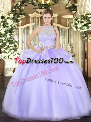 Modest Tulle Sleeveless Floor Length Quinceanera Dress and Lace