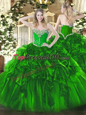 Eye-catching Organza Sleeveless Floor Length Sweet 16 Dresses and Beading and Ruffles