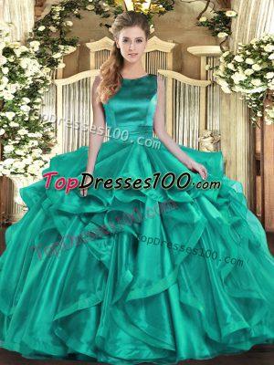 On Sale Ruffles 15th Birthday Dress Turquoise Lace Up Sleeveless Floor Length
