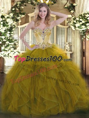 Sweetheart Sleeveless Lace Up Quince Ball Gowns Olive Green Organza
