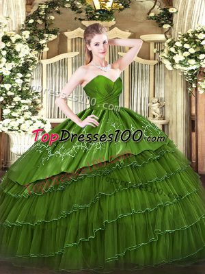 Classical Sweetheart Sleeveless Organza and Taffeta Ball Gown Prom Dress Embroidery and Ruffled Layers Zipper
