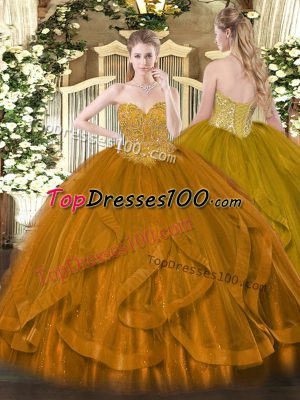 Sleeveless Lace Up Floor Length Beading and Ruffles Quinceanera Gowns