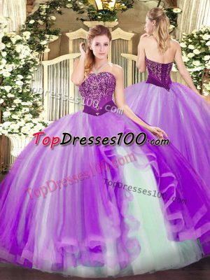 Glorious Sleeveless Lace Up Floor Length Beading and Ruffles Quinceanera Gowns