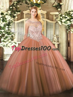 Beautiful Floor Length Rust Red 15th Birthday Dress Scoop Sleeveless Zipper
