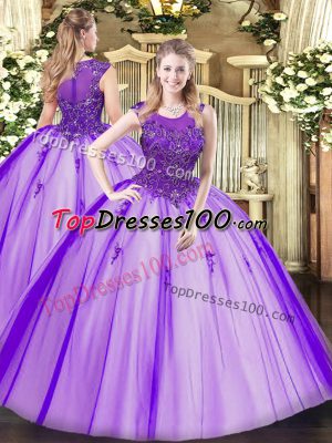 Amazing Floor Length Zipper Vestidos de Quinceanera Purple for Military Ball and Sweet 16 and Quinceanera with Beading