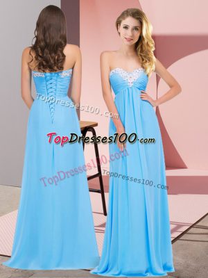 Empire Aqua Blue Sweetheart Chiffon Sleeveless Floor Length Lace Up