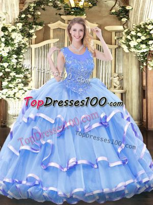 High Quality Floor Length Ball Gowns Sleeveless Baby Blue Sweet 16 Quinceanera Dress Zipper