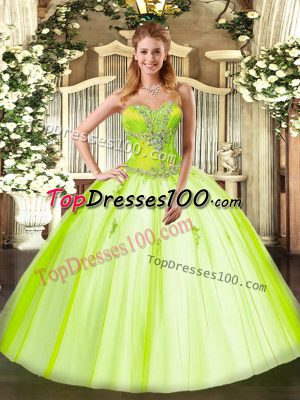 Sweetheart Sleeveless Lace Up Ball Gown Prom Dress Yellow Green Tulle