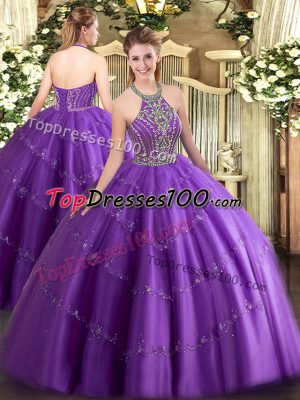Chic Floor Length Ball Gowns Sleeveless Purple 15 Quinceanera Dress Lace Up