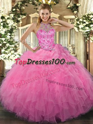 Organza Sleeveless Floor Length 15th Birthday Dress and Beading and Embroidery and Ruffles