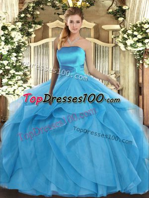 New Arrival Baby Blue Sleeveless Floor Length Ruffles Lace Up Sweet 16 Dress