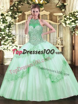 Hot Sale Floor Length Ball Gowns Sleeveless Apple Green Quinceanera Gowns Lace Up