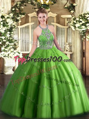 Floor Length Quinceanera Dress Halter Top Sleeveless Lace Up