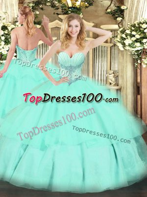 Best Selling Sleeveless Beading and Ruffled Layers Lace Up Quinceanera Gowns