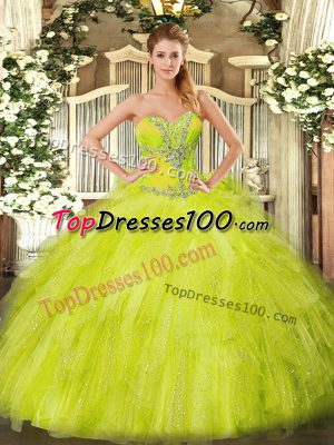 Deluxe Yellow Green Quinceanera Gowns Sweet 16 and Quinceanera with Beading and Ruffles Sweetheart Sleeveless Lace Up