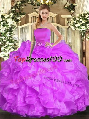 Fashion Floor Length Ball Gowns Sleeveless Lilac 15 Quinceanera Dress Lace Up