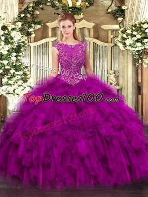 Stunning Sleeveless Zipper Floor Length Beading and Ruffles Quinceanera Dress