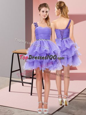 Sleeveless Lace Up Mini Length Beading and Ruffled Layers