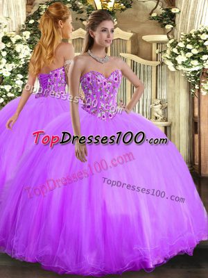 Affordable Sweetheart Sleeveless Lace Up Ball Gown Prom Dress Lavender Organza and Tulle