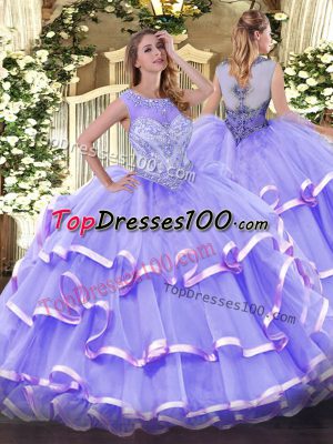 Organza Sleeveless Floor Length Quinceanera Gown and Beading and Ruffled Layers