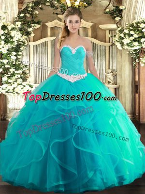 Classical Tulle Sleeveless Floor Length Vestidos de Quinceanera and Appliques and Ruffles