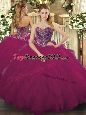 Tulle Sleeveless Floor Length Sweet 16 Quinceanera Dress and Beading and Ruffled Layers