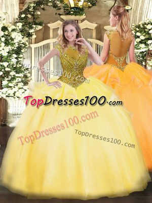 Custom Designed Gold Cap Sleeves Organza Zipper 15 Quinceanera Dress for Sweet 16 and Quinceanera