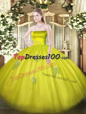 Decent Floor Length Zipper Quinceanera Dress Olive Green for Military Ball and Sweet 16 and Quinceanera with Appliques