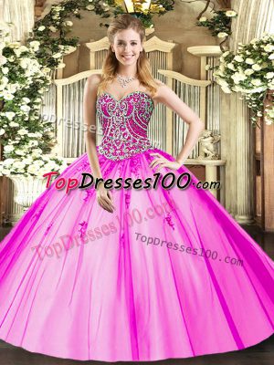 Best Selling Lilac Ball Gowns Tulle Sweetheart Sleeveless Beading and Appliques Floor Length Lace Up Quinceanera Gown