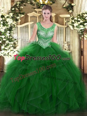 Organza Sleeveless Floor Length Quinceanera Gowns and Beading and Ruffles