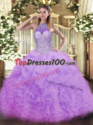 Super Floor Length Ball Gowns Sleeveless Lavender Quinceanera Dress Lace Up