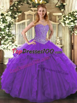 Floor Length Ball Gowns Sleeveless Purple Vestidos de Quinceanera Lace Up