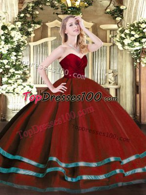 Wine Red Zipper Sweetheart Ruffled Layers Sweet 16 Dress Tulle Sleeveless